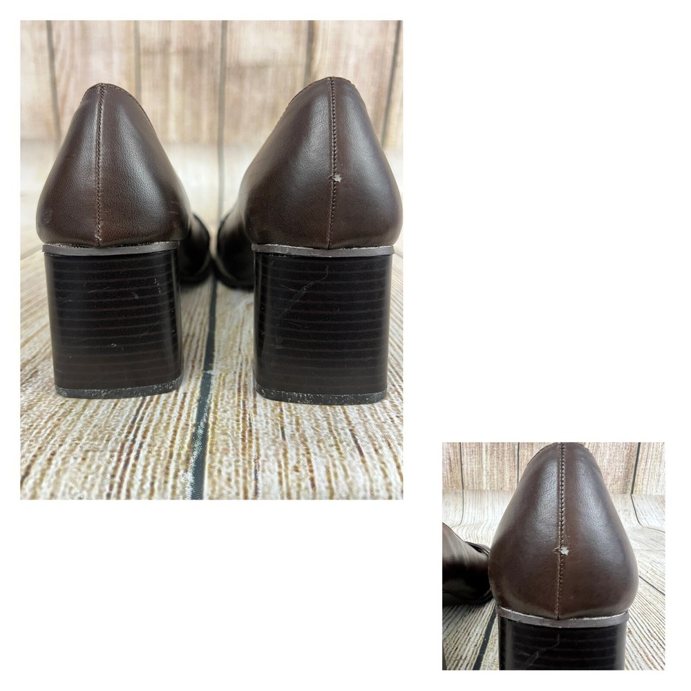 Vtg Y2k Square Toe Shoes 725 Originals Sz 8 Brown 90s Leather Chunky Block‎ Heel - Picture 4 of 8